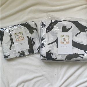 Black and White Kitty Queen Duvet and Pillow Shams